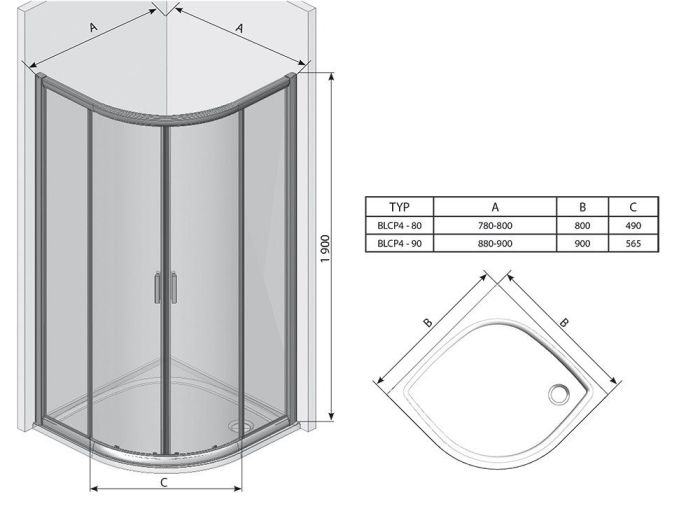 Душевой уголок Ravak Blix BLCP4-80 80x80 3B240U00Z1 профиль Сатин стекло Transparent