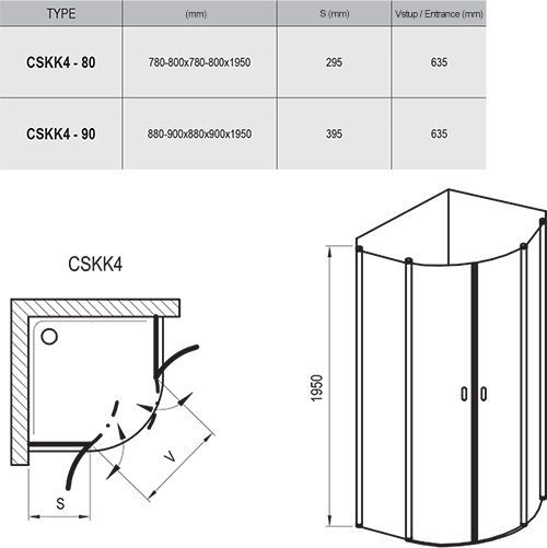 Душевой уголок полукруглый Ravak Chrome CSKK4-80 белый+транспарент  (3Q140100Z1)