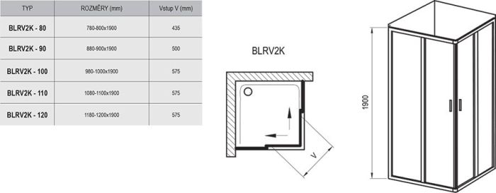 Душевая дверь Ravak Blix BLRV2К-120 1XVG0100ZG профиль Белый стекло Grape