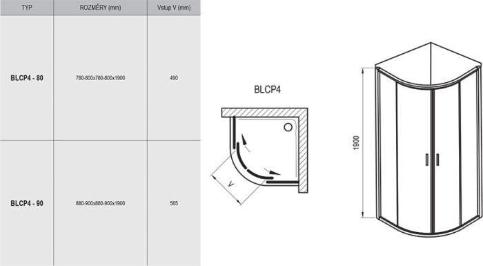 Душевой уголок Ravak Blix BLCP4-90 90x90 3B270100ZG профиль Белый стекло Grape