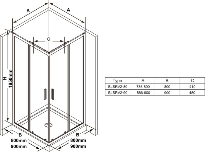 Душевой уголок Ravak Blix Slim BLSRV2-80 80x80 X1LM40C00Z1 профиль Хром стекло Transparent