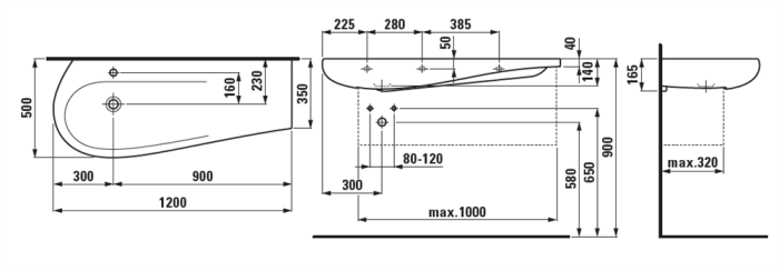 Раковина-столешница Laufen IL Alessi 120x50 8.1497.3.400.104.1 полочка справа