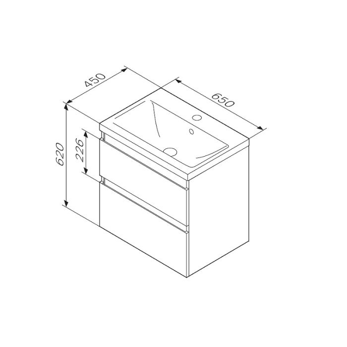 M85AFHX0652BM X-Joy, База под раковину, подвесная, 65 см, 2 ящика, черный матовый