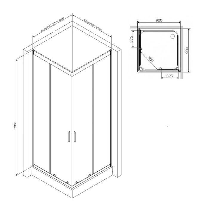 W90G-403-090BT Душевое ограждение Gem Square Slide 90x90 стекло прозрачное, профиль черный матовый,