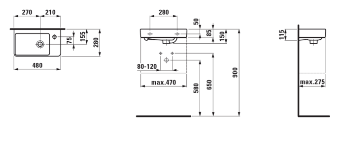 Раковина подвесная Laufen Pro 48x28 (правая) 8.1595.4.000.104.1