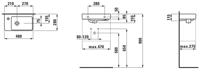 Раковина подвесная Laufen Pro 48x28 (левая) 8.1595.5.000.104.1