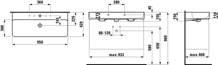 Раковина Laufen Ino Saphir Keramik 95x42 8.1028.7.000.104.1