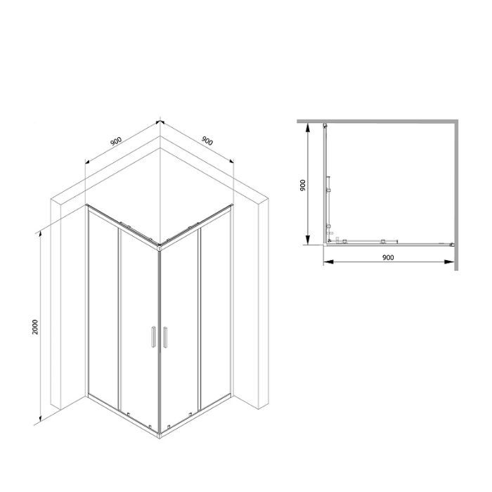 W93G-403-090BT Душевое ограждение Gem S Square Slide 90x90 стекло прозрачное, профиль черный матовый