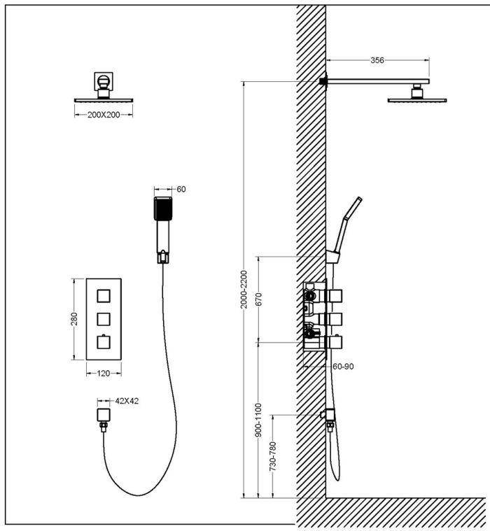 Душевая система встроенная с термостатом Timo Tetra-thermo черный (SX-0179/03SM)