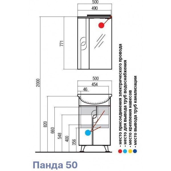 Зеркало Акватон Панда 50 (1A007402PD01L) левостороннее, белое