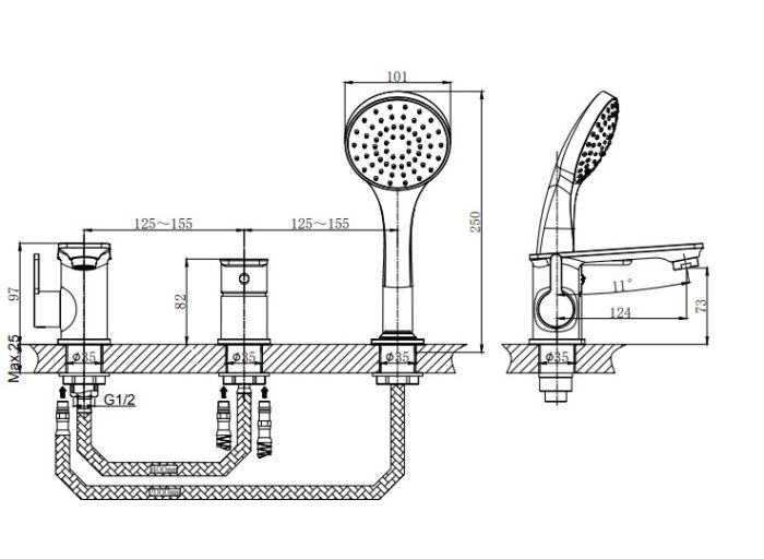 Смеситель на борт ванны RUSH Bruny (BR4335-333)