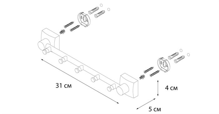 Планка FIXSEN Kvadro 5 крючков (FX-61305-5)