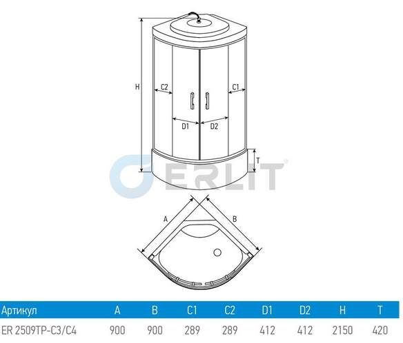 Душевая кабина Erlit Comfort 90х90 ER2509TP-C3-RUS с гидромассажем