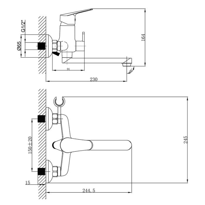 Смеситель для ванны Lemark Partner LM6513C универсальный, Хром