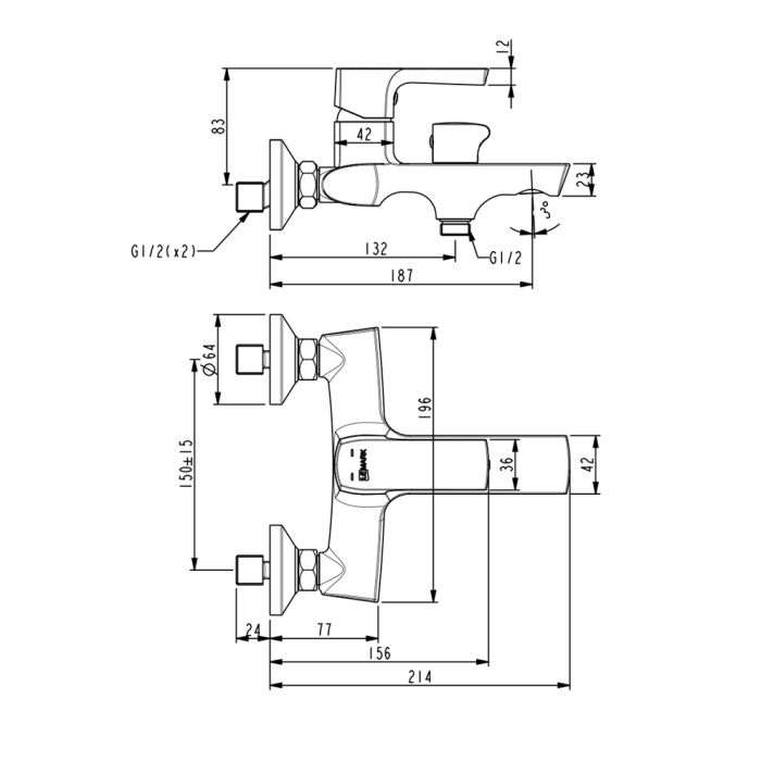 Смеситель для ванны Lemark Ursus LM7214BL, Черный матовый