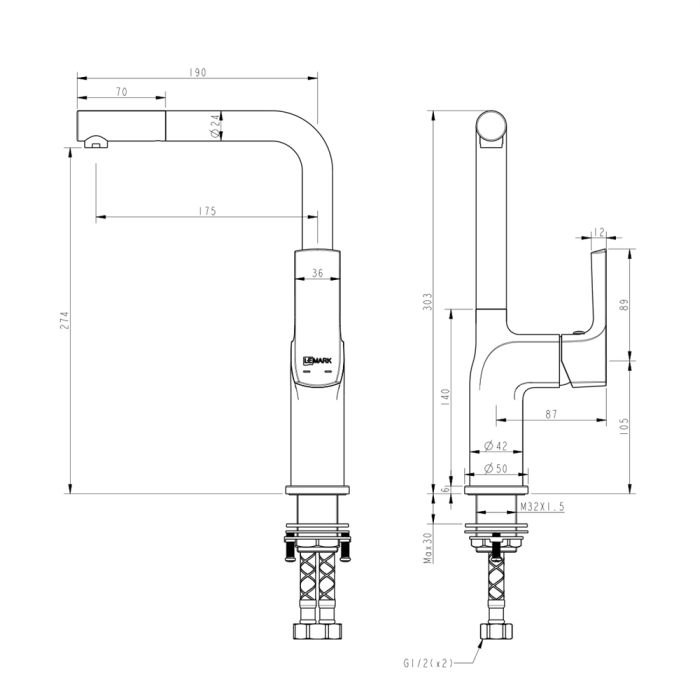 Смеситель для кухни Lemark Ursus LM7205BLR, Черный матовый Золото