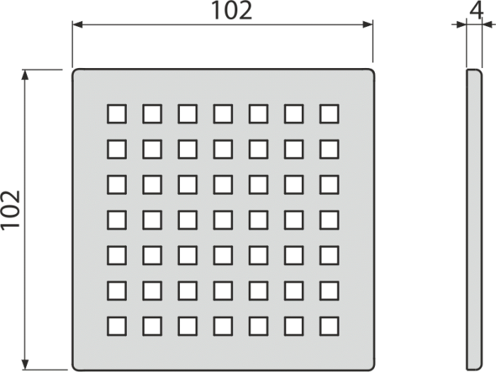 Решетка для cливных трапов из нержавеющей стали 102?102 мм, нержавеющая сталь, арт. MPV014
