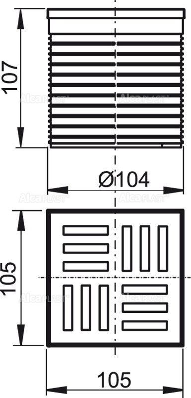 Горло сливного трапа, решетка 105x105 мм серая