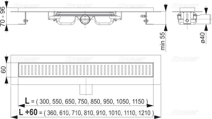 Low - Водоотводящий желоб с порогами для перфорированной решетки, арт. APZ101-550