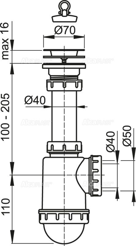 Cифон для мойки c нержавеющей peшeткой ?70, арт. A441-DN50/40