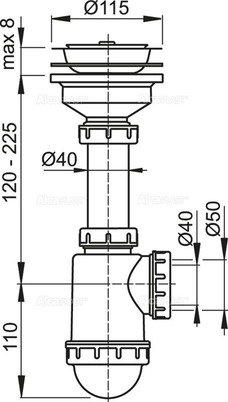 Сифон для мойки с нержавеющей peшeткой ?115, арт. A446-DN50/40,