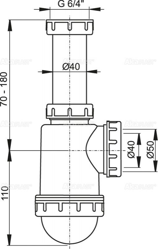 Сифон для мойки с накидной гайкой 6/4", арт. A443-DN50/40