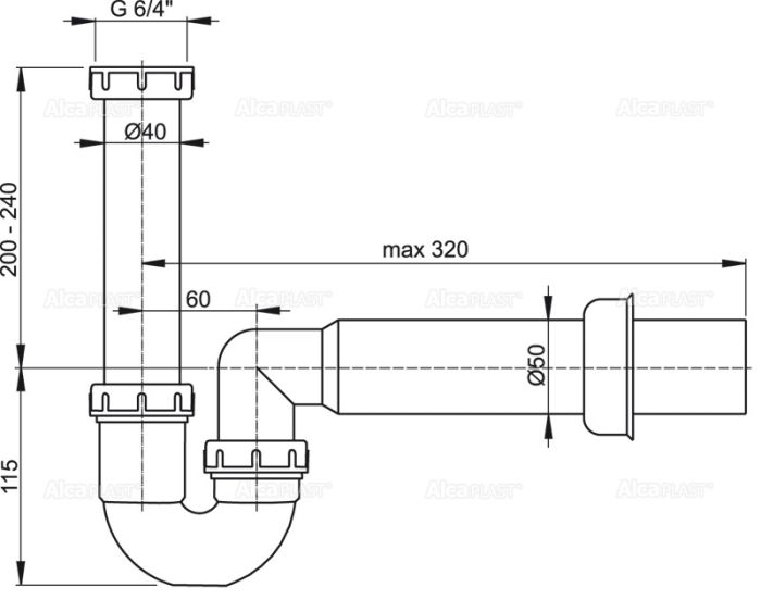 Сифон трубчатый с накидной гайкой 6/4", арт. A80-DN50