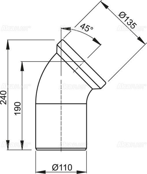 Колено для унитаза 45°, арт. A90-45