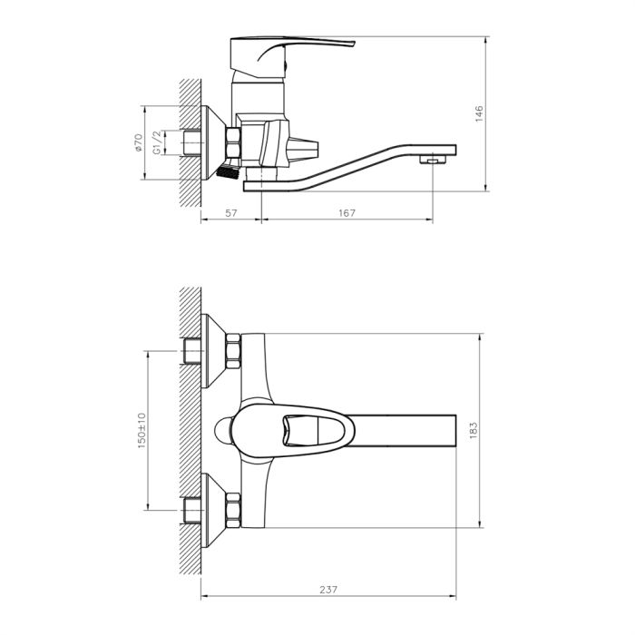 Смеситель для ванны Decoroom DR70044 Хром