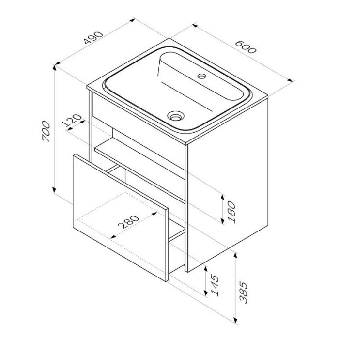 M8FFUX0601WG Func, База с нишей, 1 ящик (pull-out), 60 см, цвет белый глянец