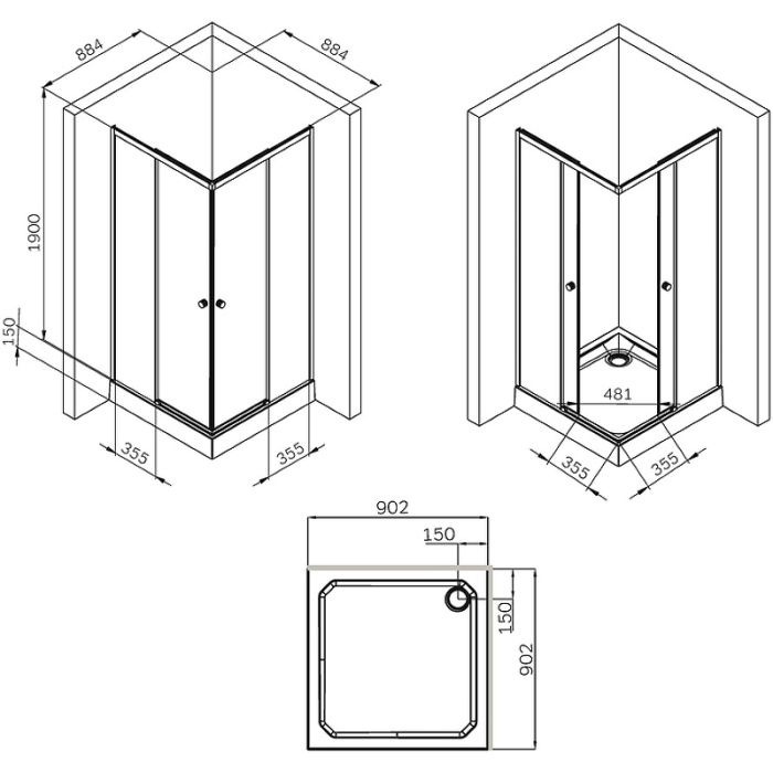 W94G-403-9090-BТ Душевое ограждение X-Joy Square Slide 90х90, черный, прозрачное