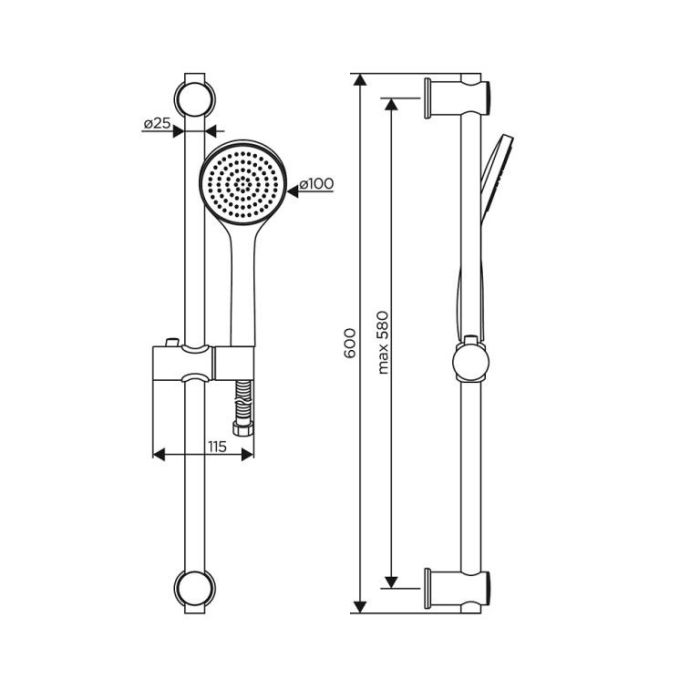 D0108000BL Comfort душевой комплект, ручной душ 1F, стойка 600 мм, черный