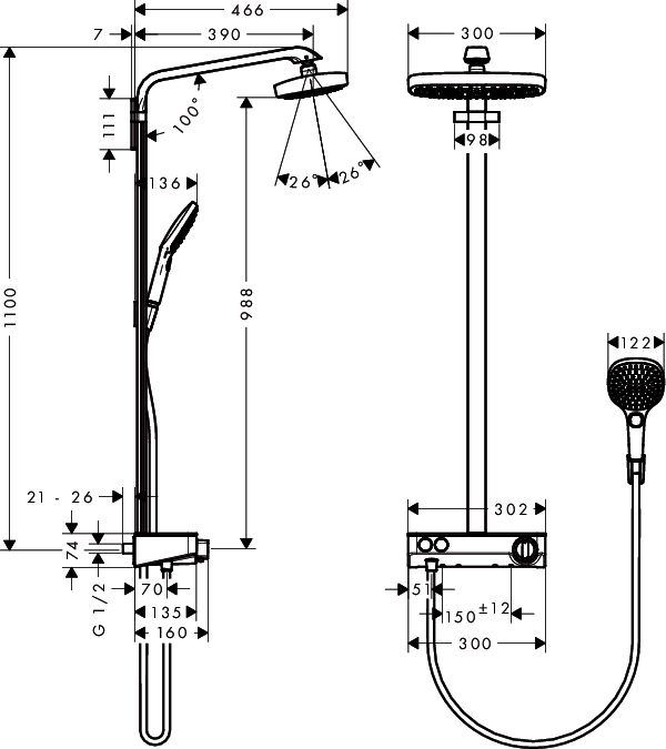 Душевая стойка Hansgrohe Raindance Select Push 300 2jet Showerpipe белый/хром 27126400