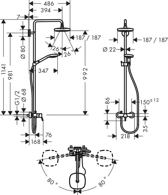 Душевая стойка Hansgrohe Croma Select E 2jet 27258400