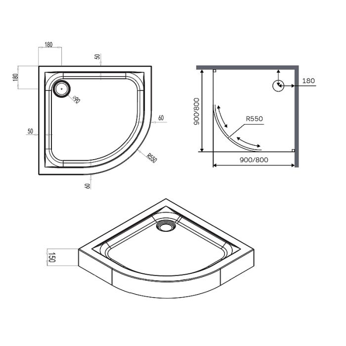 W88T-205-090W64 X-Joy Twin Slide,   поддон душевой, 90x90