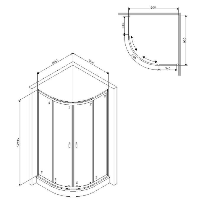 W88G-205-090BT64 X-Joy Twin Slide,  Душевое ограждение без  поддона, 90x90, профиль черный