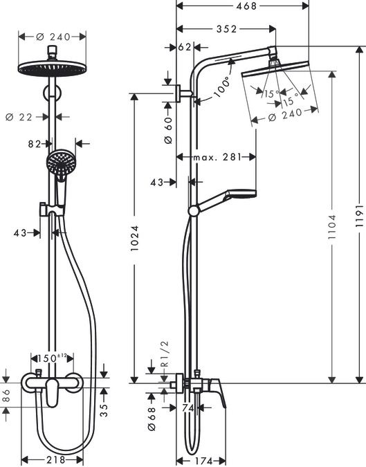 Душевая система Hansgrohe Crometta S 240 1jet Showerpipe Ecosmart 27269000