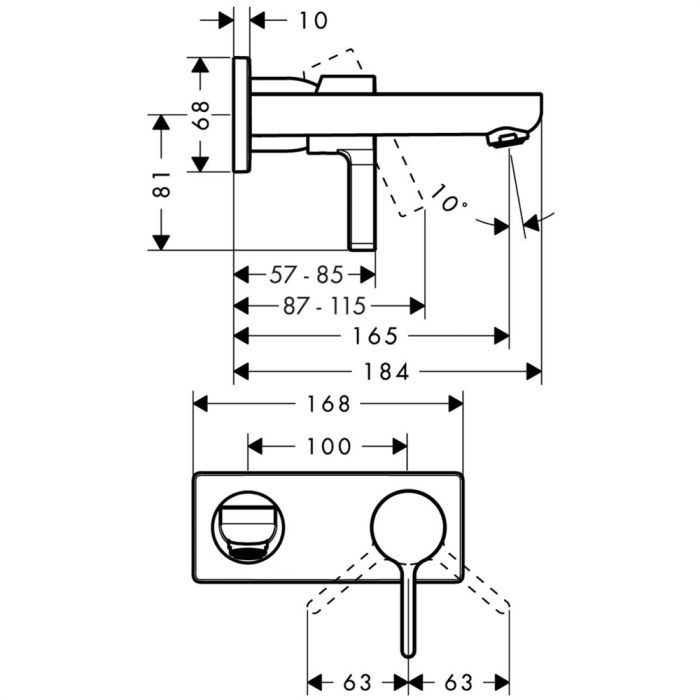 Смеситель для раковины настенный, излив 165мм Hansgrohe Metris S 31162000 хром