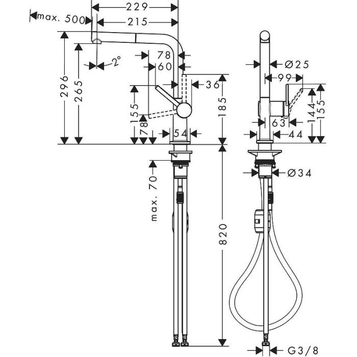 Кухонный смеситель однорычажный, 270, с вытяжным изливом, 1jet Hansgrohe 72808000, хром