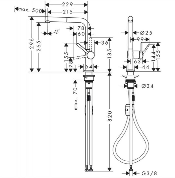 Кухонный смеситель однорычажный, 270, с вытяжным изливом, 1jet Hansgrohe 72808670, матовый черный