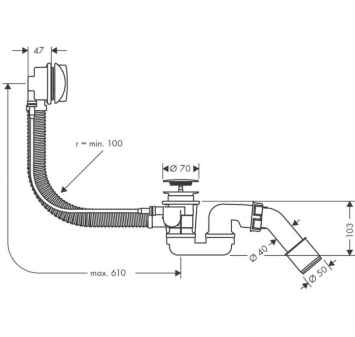 Слив-перелив Hansgrohe Flexaplus для ванны 58143000, хром