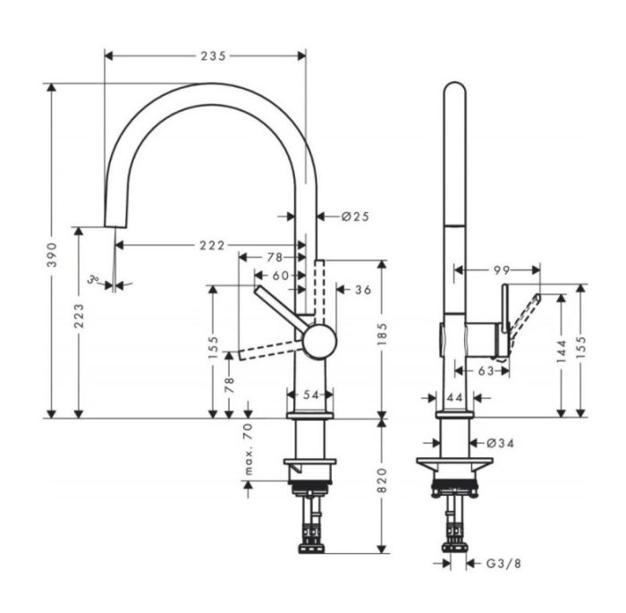 Кухонный смеситель однорычажный, 220, 1jet Hansgrohe 72804670, матовый черный