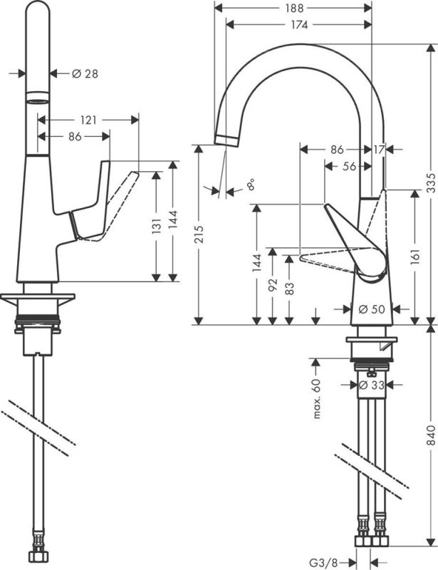 Кухонный смеситель однорычажный, 220, 1jet Hansgrohe 72814000, хром