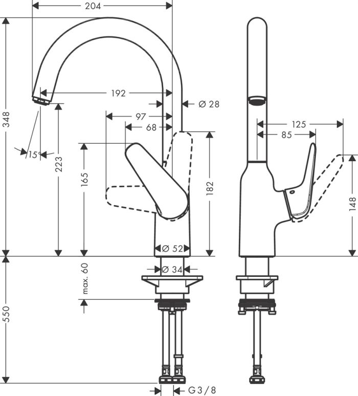 Кухонный смеситель однорычажный, 220, 1jet Hansgrohe 71802000, хром