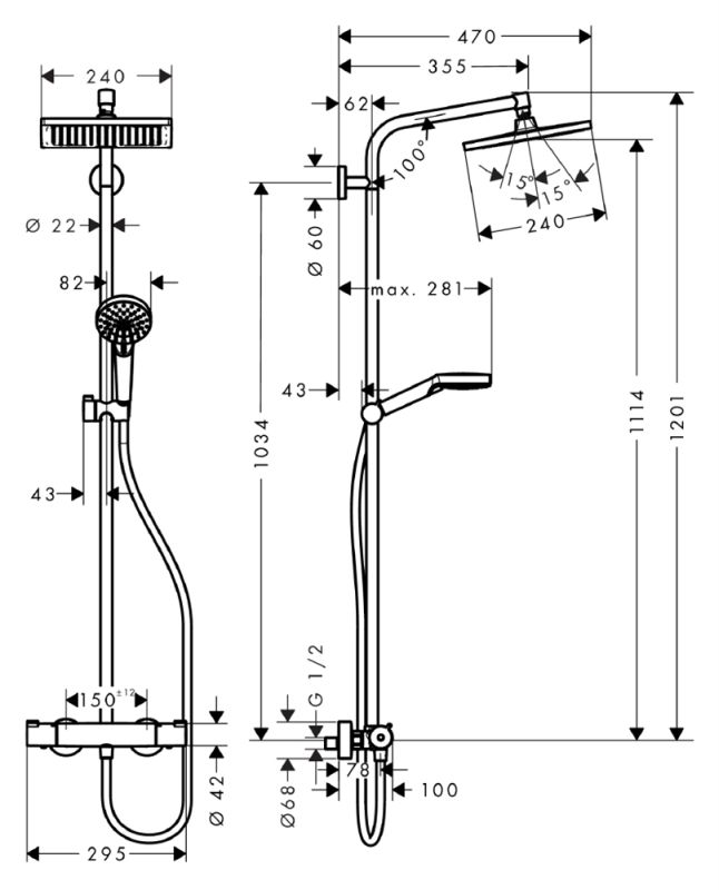 Душевая система Hansgrohe Crometta Е 240 1jet Showerpipe 27271000