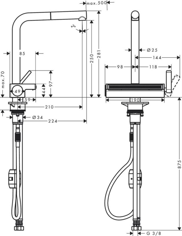 Смеситель для кухни с вытяжным душем Hansgrohe Aquno Select M81 250 73836000