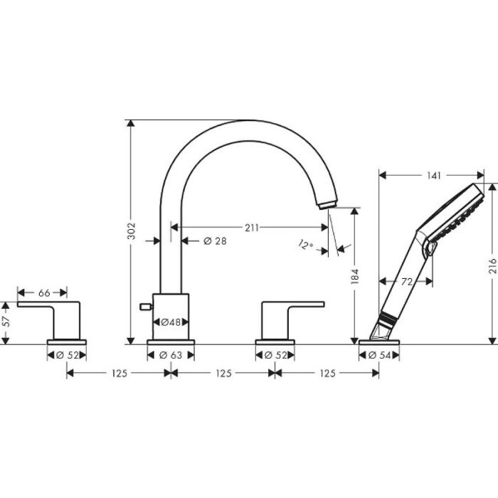 Смеситель на край ванны Hansgrohe Vernis Shape 71459000 хром