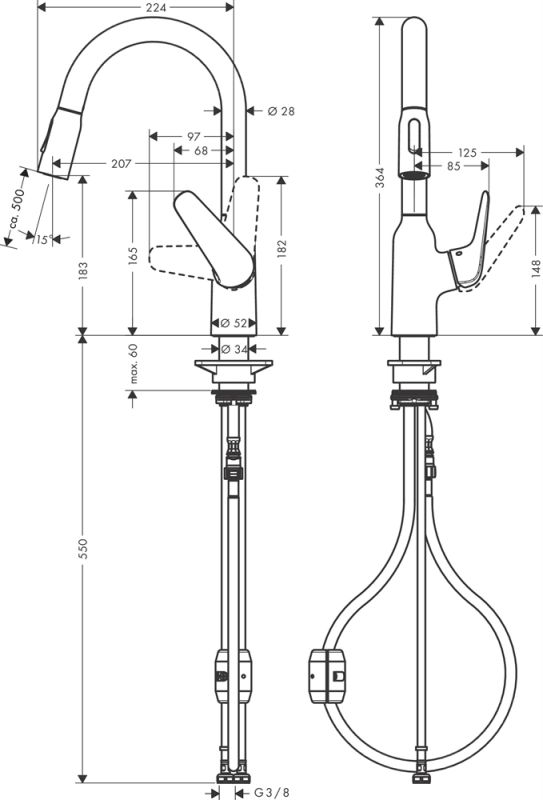 71801000 HG M42 180 Focus смеситель для кухни,с вытяжным душем