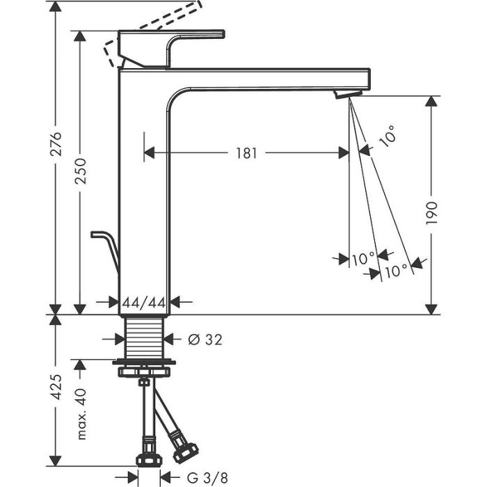 Смеситель для раковины 230, со сливной гарнитурой Vernis Shape Hansgrohe 71562000, хром