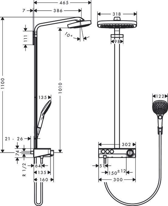 Душевая стойка Hansgrohe Raindance Select Push 300 3jet Showerpipe хром 27127000